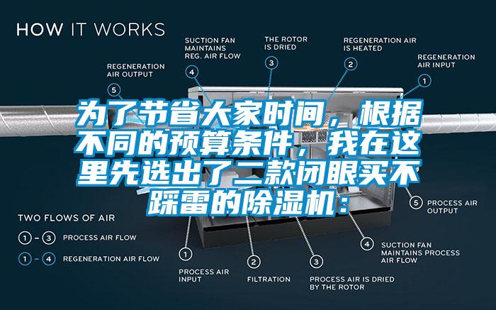 為了節(jié)省大家時間，根據(jù)不同的預算條件，我在這里先選出了二款閉眼買不踩雷的除濕機：